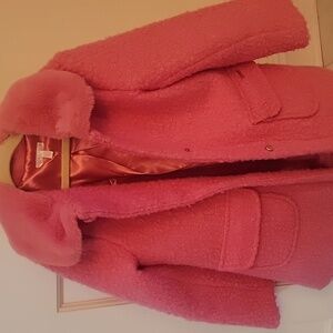 Tahari Girl Pink Satin Coat with Faux Fur